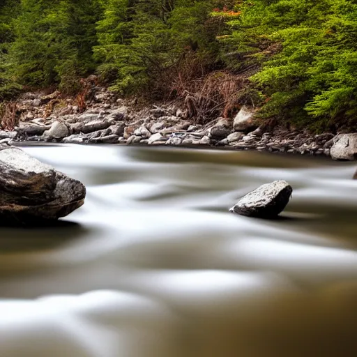 Prompt: landscape, forest, river, rocks