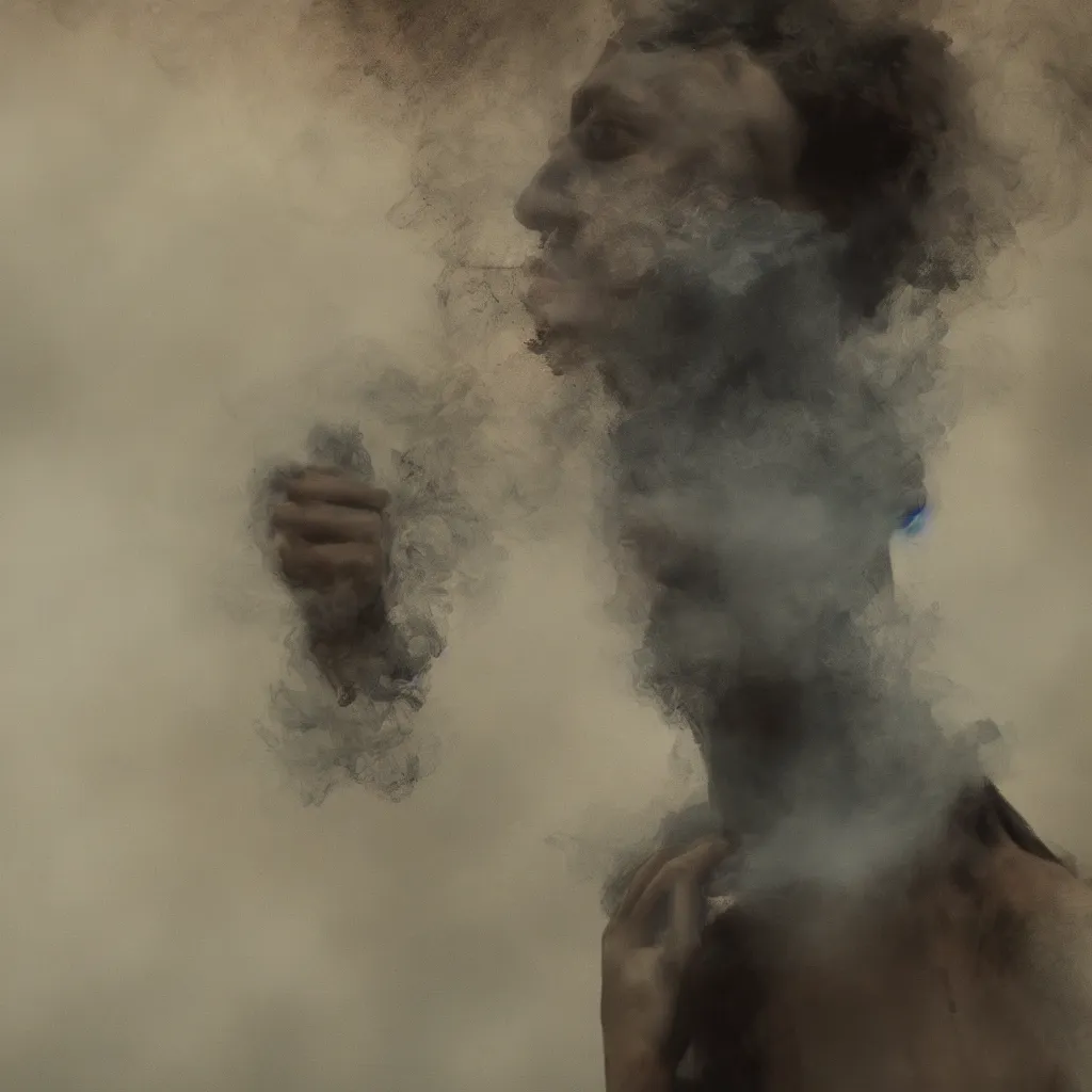 Image similar to a portrait of a person made of smoke. impressionism. matte painting. octane render