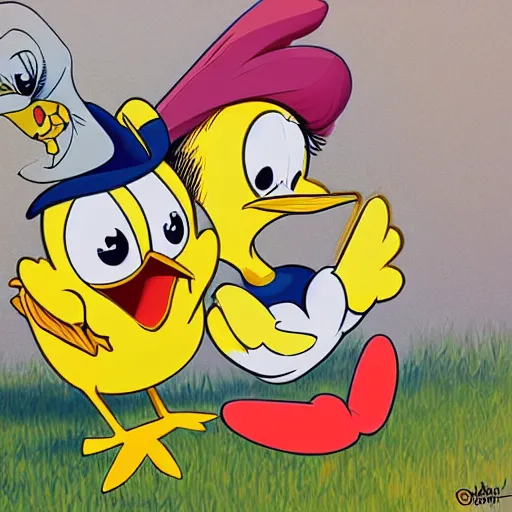 Image similar to tweety bird and sylvester become friends, highly detailed