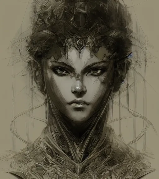 Image similar to portrait of anime woman in armor, pen and ink, intricate line drawings, by craig mullins, ruan jia, kentaro miura, greg rutkowski, loundraw