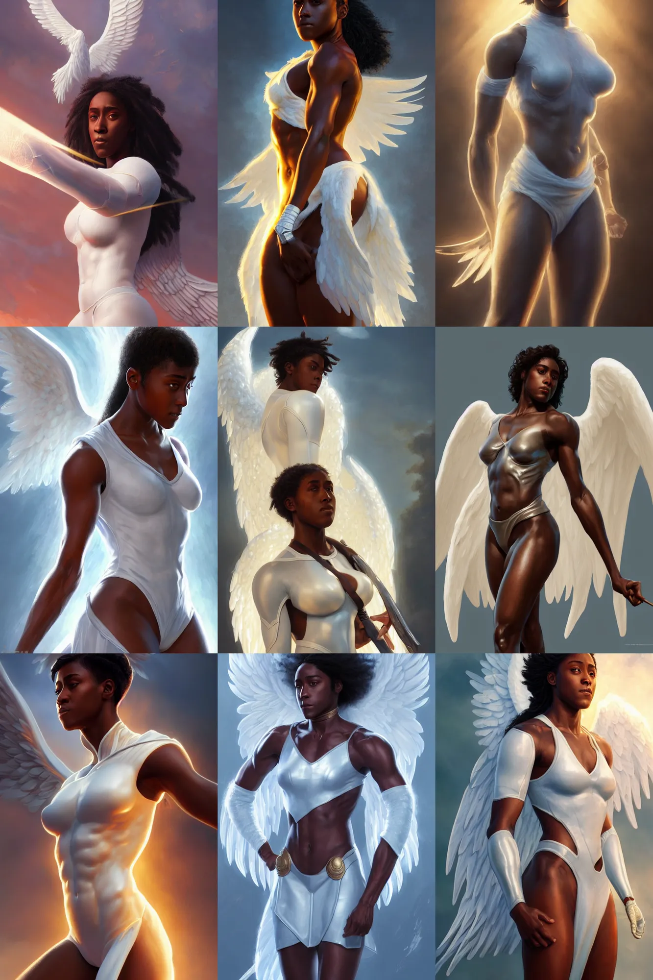 Prompt: lashana lynch as a heavenly angel, anatomy, bathed in light, highly detailed, photorealistic, artstation, smooth, sharp focus, illustration, disrobed, unreal engine 5, 8 k, art by artgerm and greg rutkowski and edgar maxence
