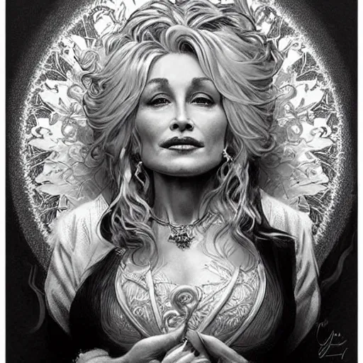 Image similar to beautiful lifelike award winning pencil illustration of dolly parton trending on art station artgerm greg rutkowski alphonse mucha cinematic atmospheric