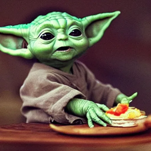 Prompt: a baby yoda making a breakfast