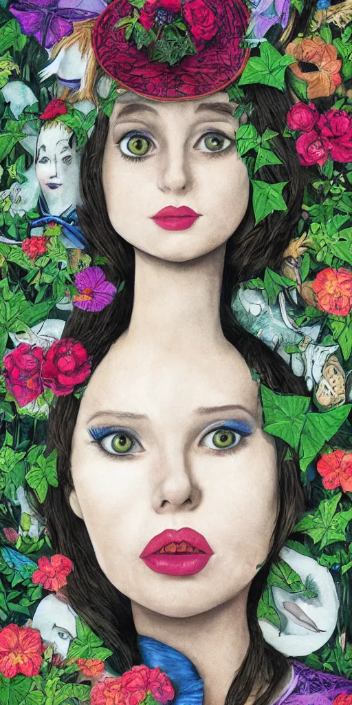 Image similar to alice in wonderland, face, ivy, card, felipe kroll