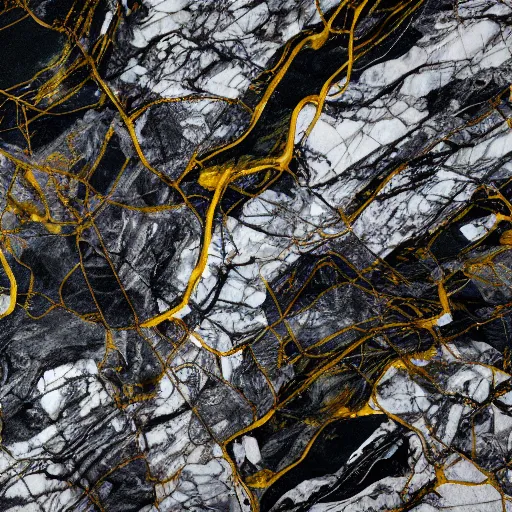 Prompt: highly detailed!! marble and black gold landscape shot from sentinel and landsat, highly detailed and ornated, 8 k, photorealistic, octane render, drone view