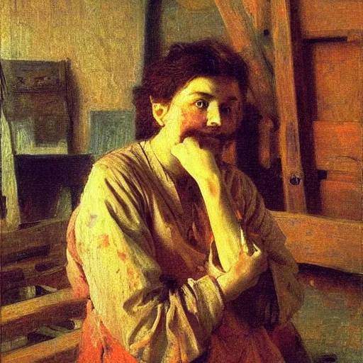 Prompt: high quality high detail painting by ilya repin, carpenter working, hd