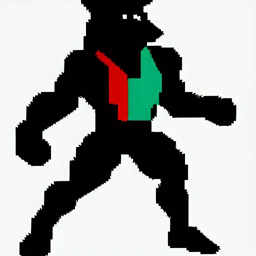 Prompt: full body shot antropomorphic muscular masculine wolf. kickboxer. wolf head. furr on body. 8 bit nes graphics. vaporwave futuristic 8 0's