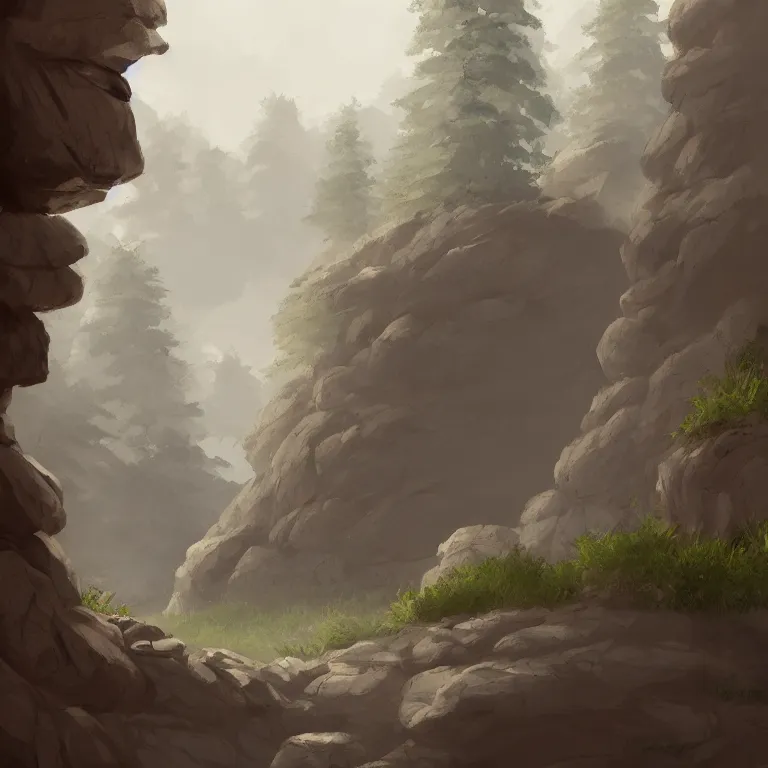 Prompt: a digital painting of some trees and rocks by ilya ostroukhov, trending on artstation, speedpainting, 2 d game art