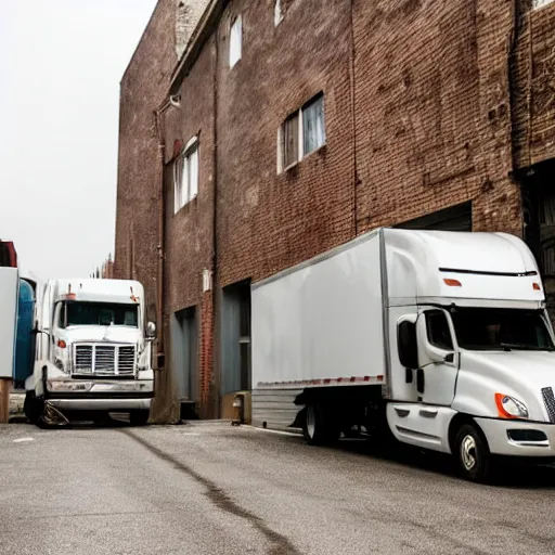 Prompt: two trucks smooching each other in a back alley