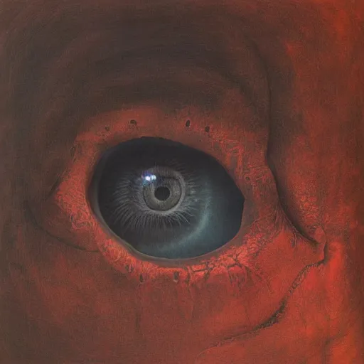 Image similar to her eyes wide by zdzislaw beksinski, oil on canvas