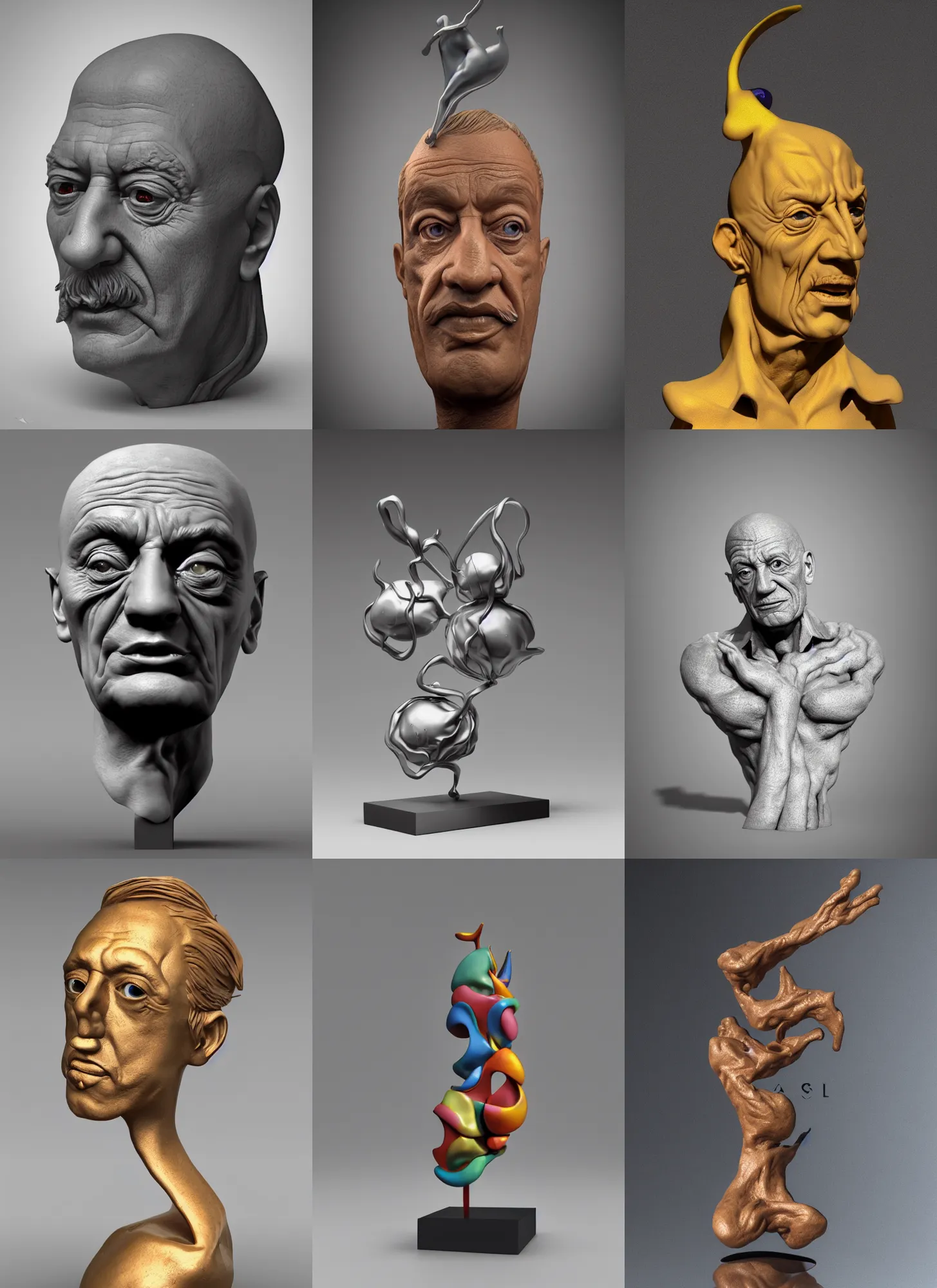 Prompt: 3D abstract resin miniature sculpture by Salvador Dali, Pablo Picasso, realistic, 8K, Product Introduction Photo, Hyperrealism. Subsurface scattering, raytracing, Octane Render, Zbrush, simple background