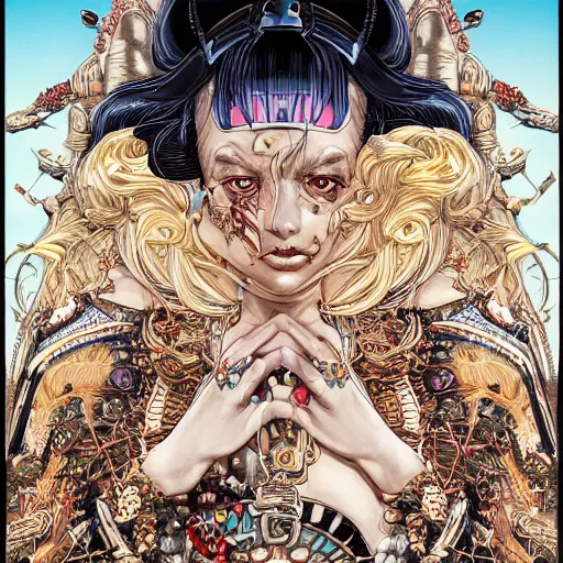 Image similar to portrait of crazy cleopatra, symmetrical, by yoichi hatakenaka, masamune shirow, josan gonzales and dan mumford, ayami kojima, takato yamamoto, barclay shaw, karol bak, yukito kishiro