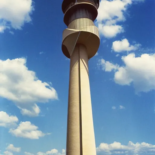 Image similar to a film photo of a windtower, Kodak gold 200 film