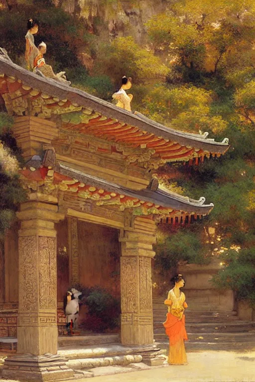 Prompt: ancient asian temple, painting by gaston bussiere, craig mullins, j. c. leyendecker, edgar degas