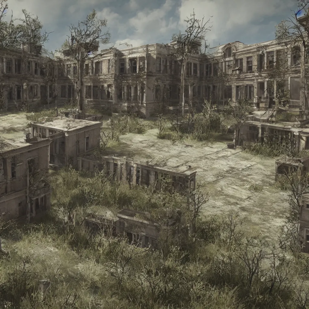 Image similar to an abandoned asylum, realistic, detailed, unreal engine,