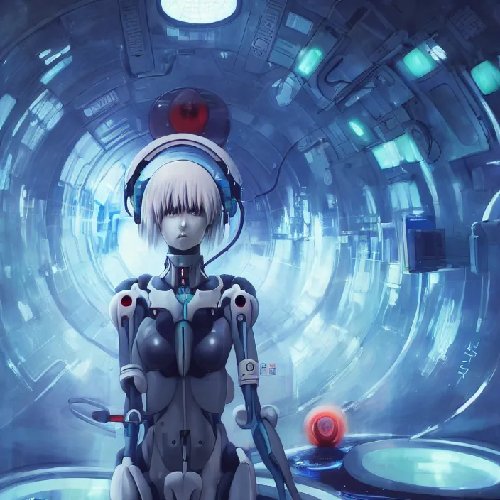 Prompt: Female Anime Character rei ayanami cyborg, giygas, epcot, inside a space station, eye of providence, Beksinski Finnian vivid Wojtek William to eye, hellscape, mind character, Environmental occlusion theme Jia, a William mans character, Artstation station female hyperdetailed with , rei ayanami