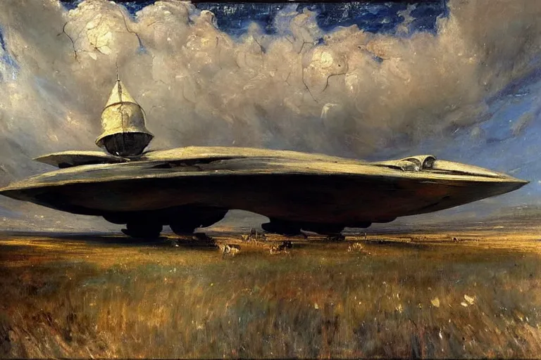 Prompt: impressionist brushstrokes!!!! hr giger and richard schmid and jeremy lipking victorian loose genre loose painting of a giant spaceship