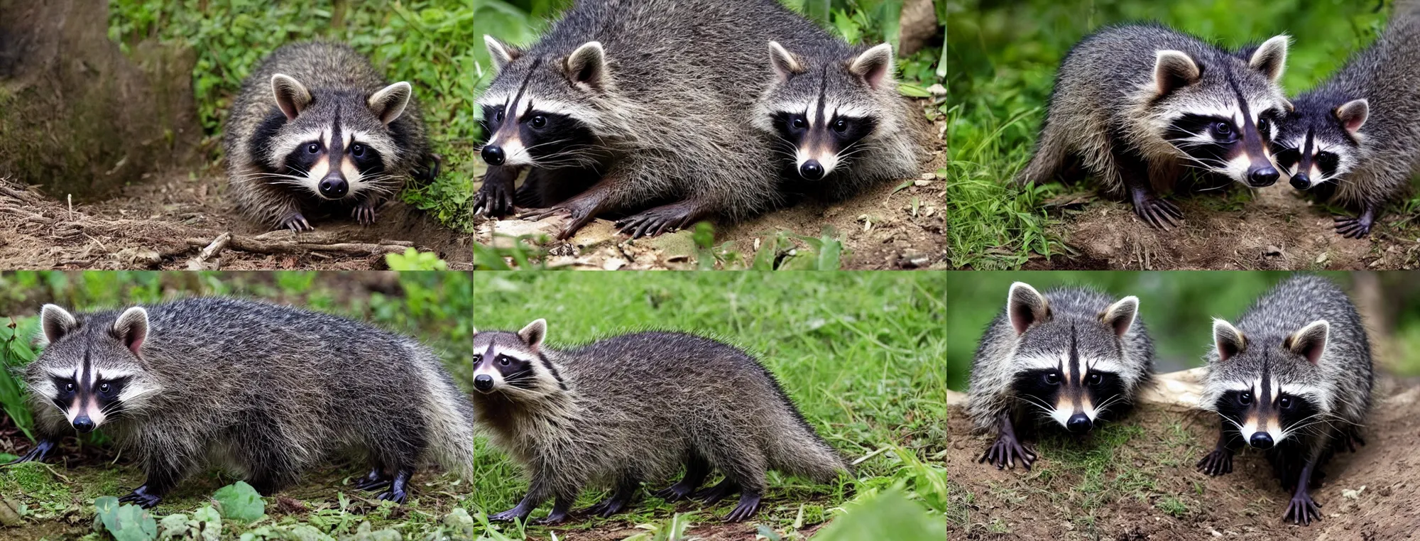 Prompt: a hybrid raccoon pig in a ditch, still from the BBC Earth documentary (2018)