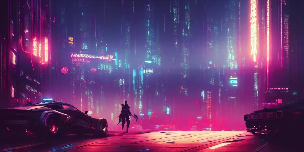 Image similar to cyberpunk 2 0 7 7, night time, city lights, extremely detailed digital painting, in the style of fenghua zhong and ruan jia and jeremy lipking and peter mohrbacher, mystical colors, rim light, beautiful lighting, 8 k, stunning scene, raytracing, octane, trending on artstation