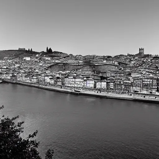 Prompt: porto in portugal photographed by ansel adams