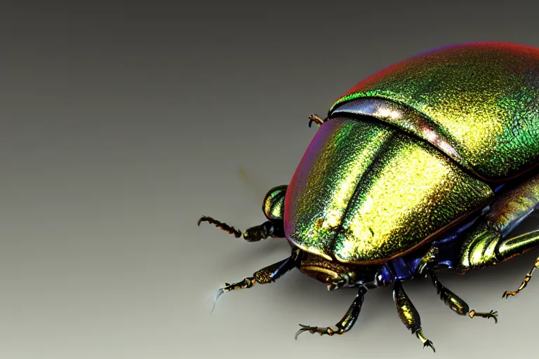 Image similar to iridescent beetle shell, by Thomas Kincade, Richard Sigamani, 8k photorealistic, HD, high details, concept art, trending on artstation