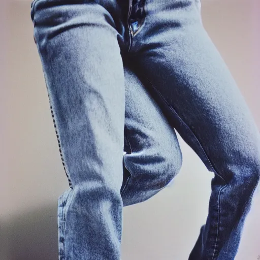 Image similar to realistic! photo of a balenciaga jeans, color film photography, 35mm