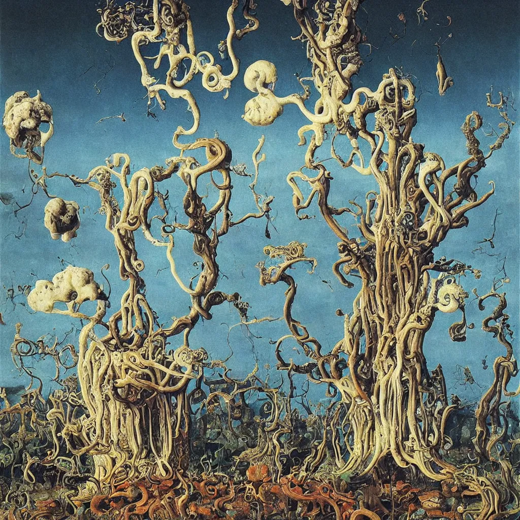 Prompt: a single colorful! ( lovecraftian ) fungus temple white! clear empty sky, a high contrast!! ultradetailed photorealistic painting by jan van eyck, audubon, rene magritte, agnes pelton, max ernst, walton ford, andreas achenbach, ernst haeckel, hard lighting, masterpiece