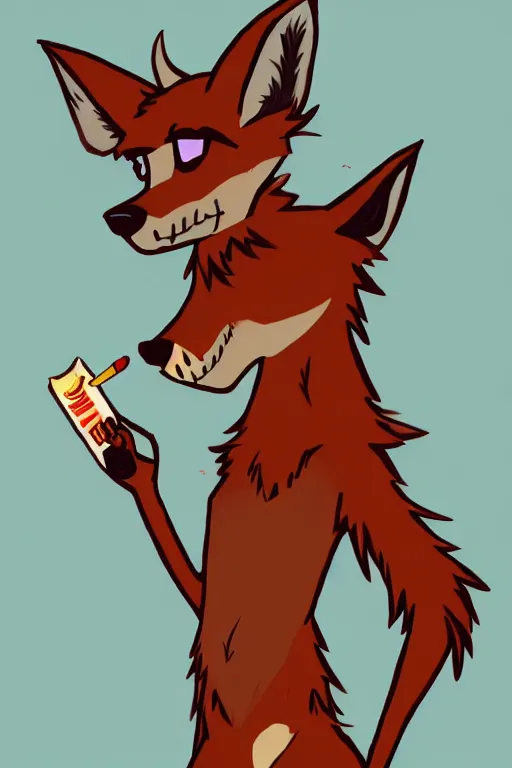 Image similar to an anthropomorphic male coyote fursona smoking a joint, furry art, deviantart