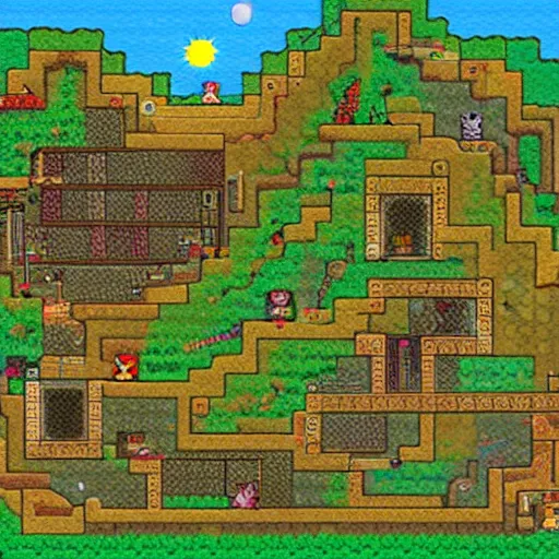 Image similar to a beautiful terraria jungle landscape with cats