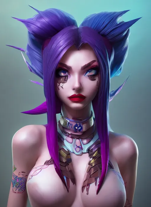 Prompt: jinx, from league of legends, au naturel, hyper detailed, digital art, trending in artstation, cinematic lighting, studio quality, smooth render, unreal engine 5 rendered, octane rendered, art style by klimt and nixeu and ian sprigger and wlop and krenz cushart