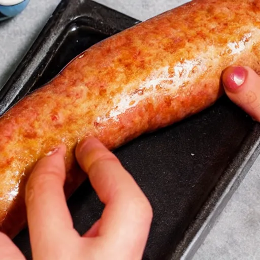 Prompt: the woman has thick sausages instead of fingers