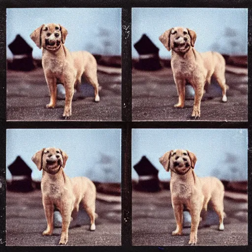 Prompt: a modern color film strip reel of a dog jumping up and down with 9 frames