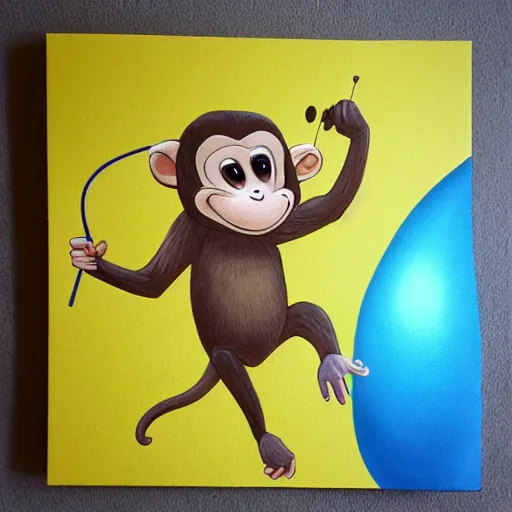 Image similar to monkey throwing dart at balloon realistic art style