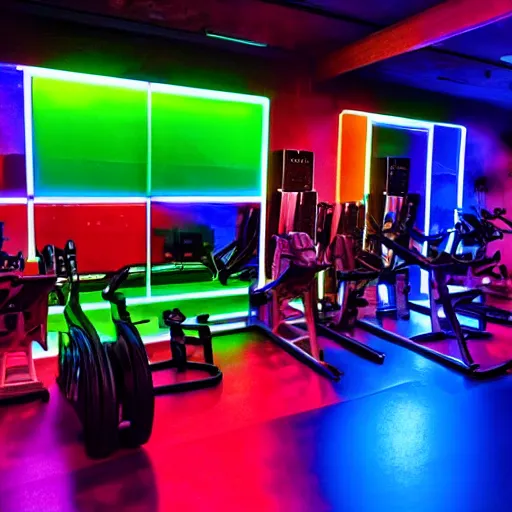 Prompt: photo of a rgb gaming gym