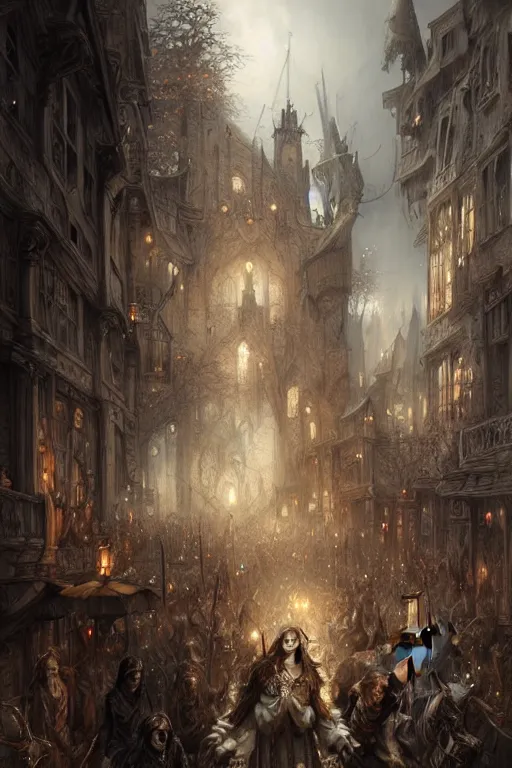 Prompt: medieval parade, holiday, by wlop, by luis royo, by peter mohrbacher, concept art, digital illustration, intricate, masterpiece, elegant, super detailed, unreal engine rendering, smooth, sharp focus, artstation hq