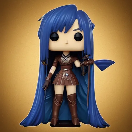 Prompt: “A detailed stunning and beautiful anime woman with brown flowing hair, long blue-cape, decorative leather armor, great proportions, excellent detail, surrounded by a catacomb of books, high quality, Full-body character portrait, trending on artstation, by POP FUNKO”