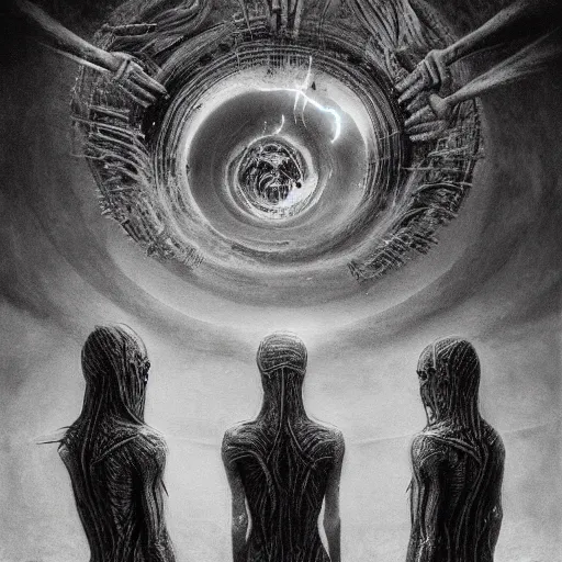 Prompt: metahumans falling in the vortex sky, horror art, by beksinski, szukalski, giger, pyromallis, dzo, iris compiet, seb mckinnon, digital art, highly detailed, intricate, sharp focus, trending on artstation hq, deviantart, pinterest, unreal engine 5, 4 k uhd image