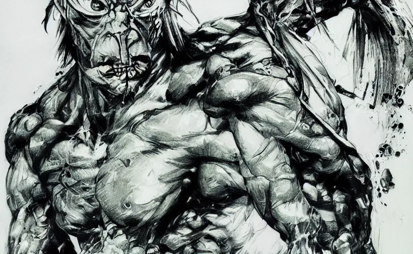 Image similar to yoji shinkawa drawing of gollum, metal gear solid