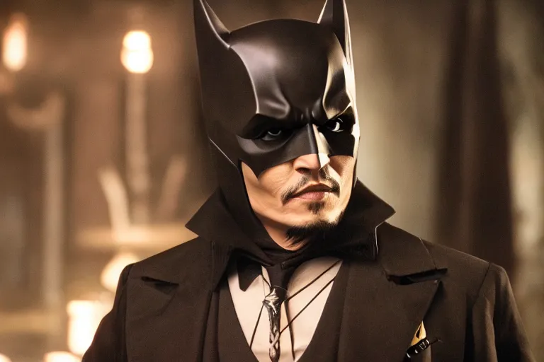 Prompt: film still of Johnny Depp as Batman in The Batman, 4k