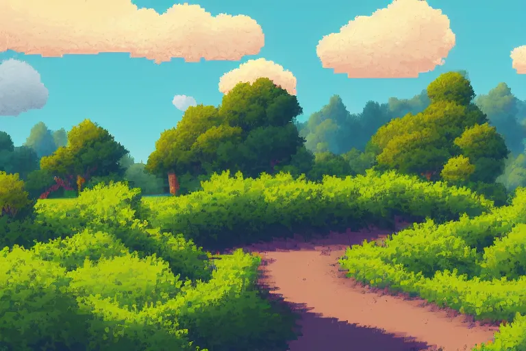 Prompt: landscape, summer, morning, beautiful cloud, quiet, no people, trending on artstation, trending on deviantart, pixelart, pixelperfect, pixel art, pixel, color limit, nearest neighbor, hard edges, art of Kirokaze pixel, art of Regular FHC, art of Pixel Jeff Franek, art of Aaron Hain, art of kryssalian