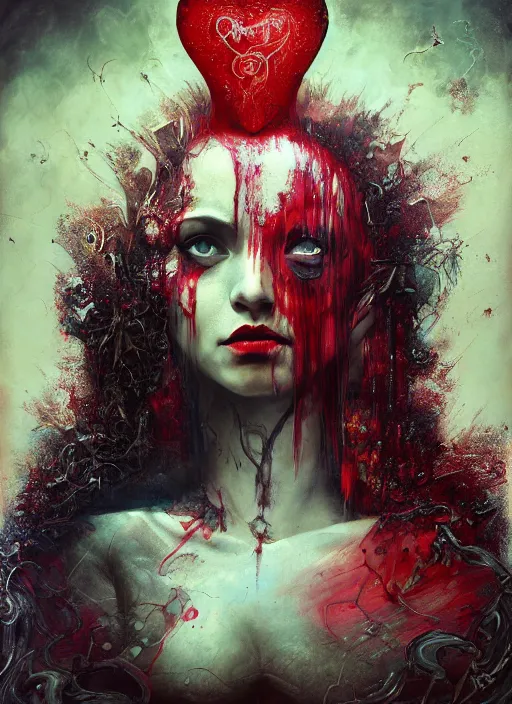 Image similar to queen of hearts, matrix, highly detailed, cinematic, 8 k, by megan duncanson, benjamin lacombe, adrian borda, stanley artgermm, tom bagshaw, craig mullins, carne griffiths, ayami kojima, beksinski, giger, trending on deviantart, hyper detailed, horror, full of colour