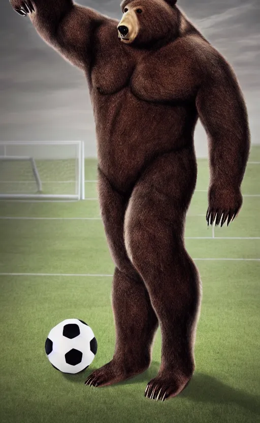 Prompt: portrait of full body bear beast-man wearing a soccer suit, highly detailed, sharp focus