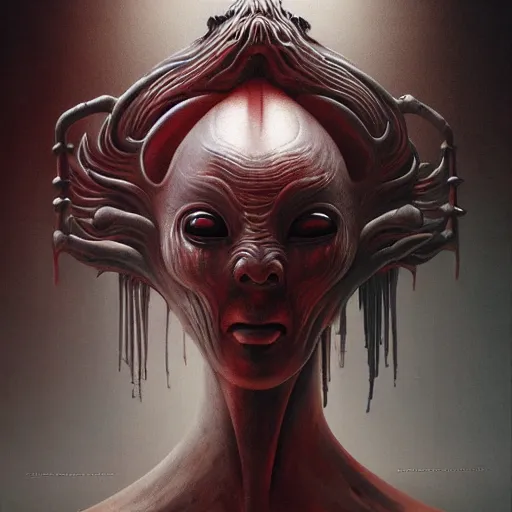 Image similar to naraka buddhist demon korean female, appy female alien, tubular creature, blood vesels, no face, dystopian surrealism, alex ries zdzisław beksinski, symmetrical long head, smooth marble surfaces, smooth marble surfaces, detailed ink illustration, detailed ink illustration, raiden metal gear, cinematic smooth stone, deep aesthetic, concept art, intricate