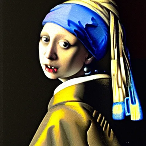 Prompt: trump with pearl earring, art by vermeer,