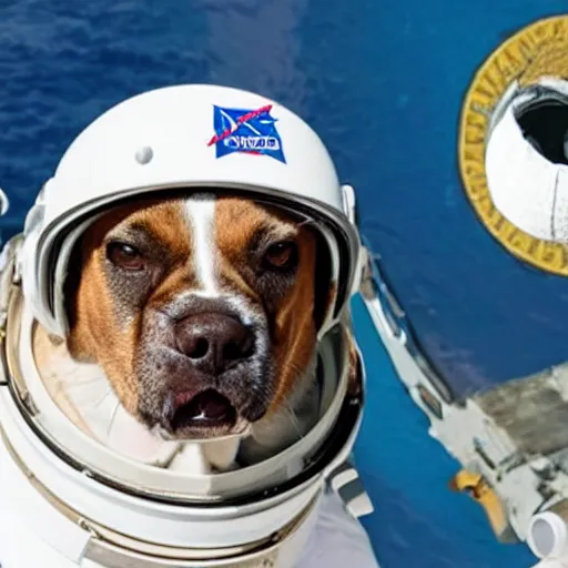 Prompt: a dog taking a dump wearing an astronaut helmet, in the middle of the ocean