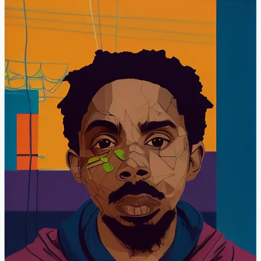 Prompt: Earl Sweatshirt profile picture by Sachin Teng, asymmetrical, Organic Painting , Matte Painting, geometric shapes, hard edges, graffiti, street art:2 by Sachin Teng:4