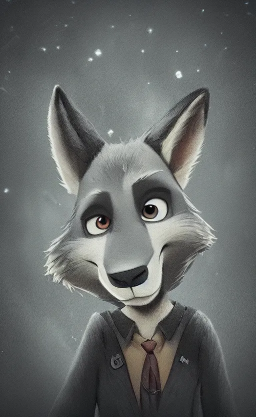 Image similar to “wolf in the style of zootopia in a dark room, trying to avoid lasers, cinematic, dramatic in the style of zootopia”