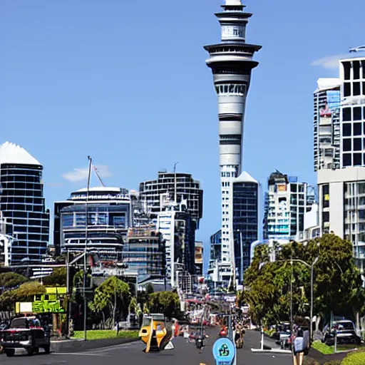 Prompt: Auckland City being taken over by giant bees