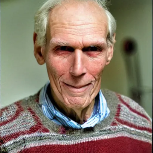 Image similar to A photograph of old Jerma985 in his eighties who looks like Jerma985 wearing a sweater vest in the 2010s, Jerma985, looks like Jerma985, taken in the late 2010s, taken on a 2010s Camera, realistic, hyperrealistic, very realistic, highly detailed, very detailed, extremely detailed, detailed, digital art, trending on artstation, headshot and bodyshot, detailed face, very detailed face