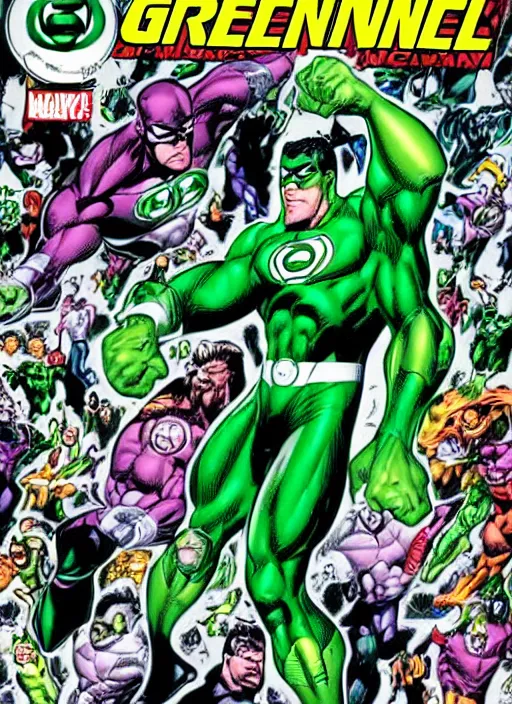 Prompt: 1 9 9 8 issue of a comic book cover depicting green lantern by ed mcguinness, masterpiece ink illustration,